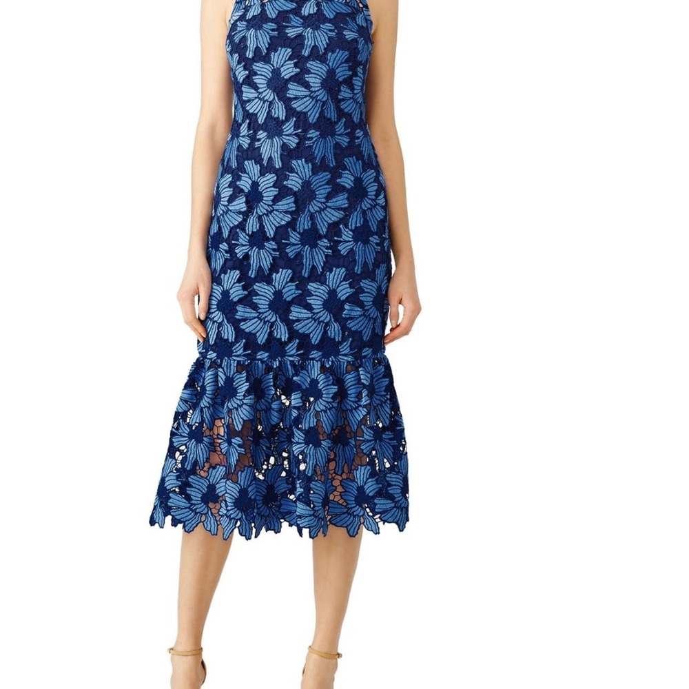 Shoshanna Blue Floral Lace Midi Dress - Picture 2 of 5